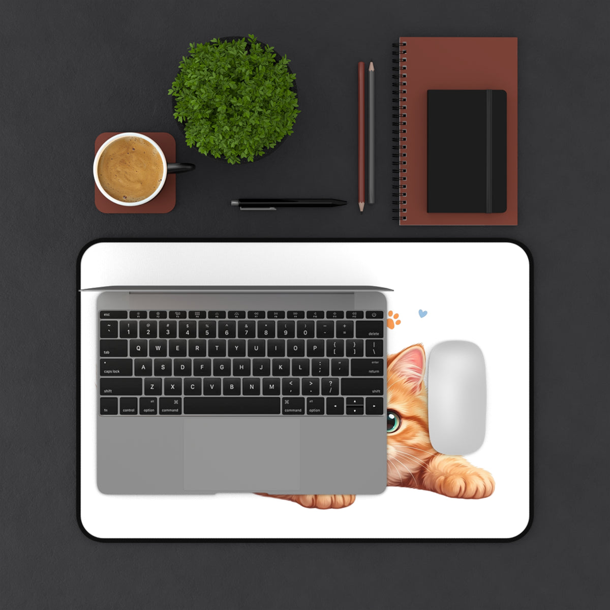 Cute Ginger Kitten Desk Mat — Playful Cat Mouse Pad for Home Office