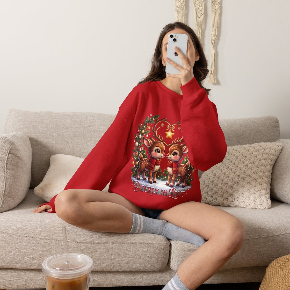 Reindeer In Love Sweatshirt – Cute Christmas Couple Deer Holiday Crewneck