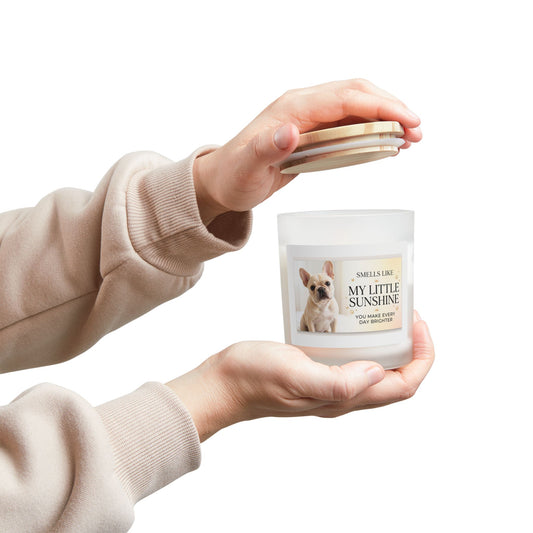 My Little Sunshine Frosted Glass Candle — 11 oz Scented Candle with Dog Photo Label