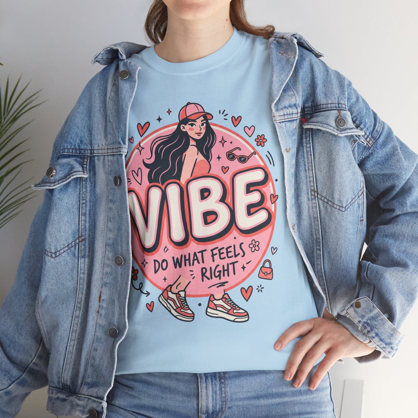 Vibe Girl Graphic Tee — “VIBE: Do What Feels Right” Cute Pink Streetwear T‑Shirt