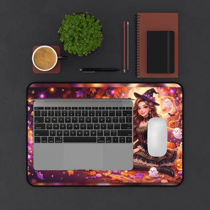 Halloween Witch Desk Mat — Cute Pumpkin & Ghosts Gaming Mouse Pad