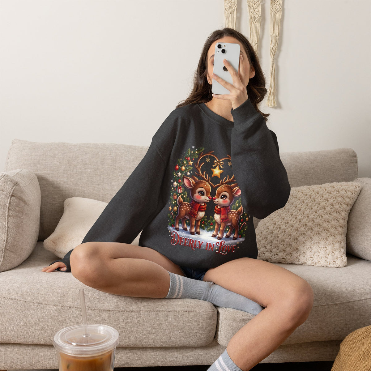 Reindeer In Love Sweatshirt – Cute Christmas Couple Deer Holiday Crewneck