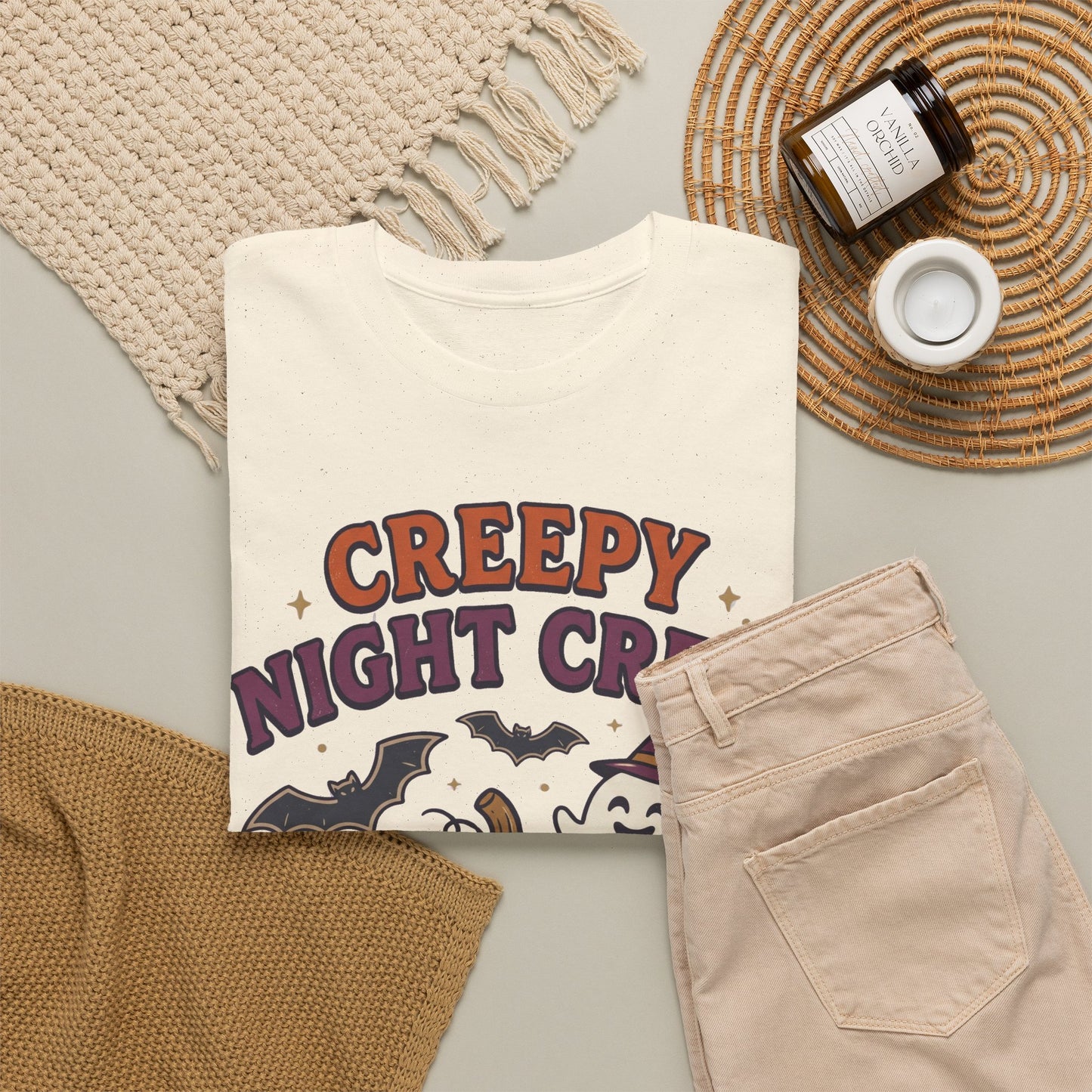 Creepy Night Crew Halloween T‑Shirt — Pumpkin & Ghost Graphic Tee