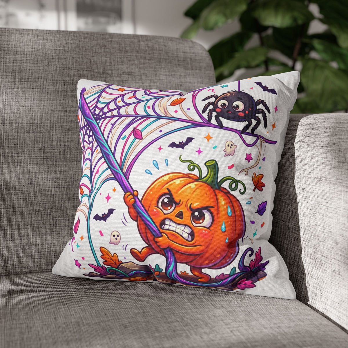 Halloween Pumpkin & Spider Decorative Pillowcase — Cute Spooky Fall Accent