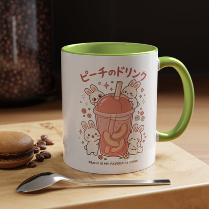 Peach Drink Bunny Mug — Cute Kawaii Coffee Tea Cup (11/15oz)