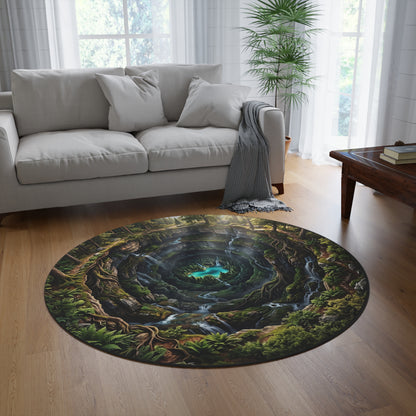 Mystic Sinkhole Round Rug — Forest Oasis Fantasy Floor Mat