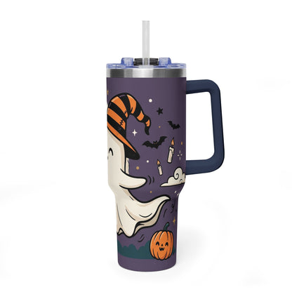 40oz Halloween Ghost Thermal Tumbler with Pumpkin and Black Cat