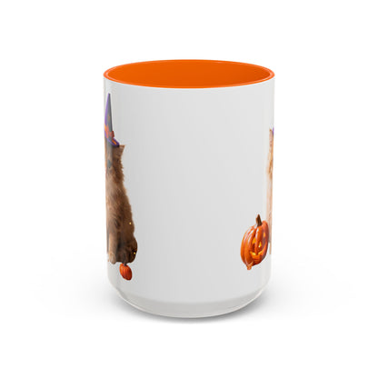 Halloween Cat Coffee Mug with Witch Hat and Pumpkin
