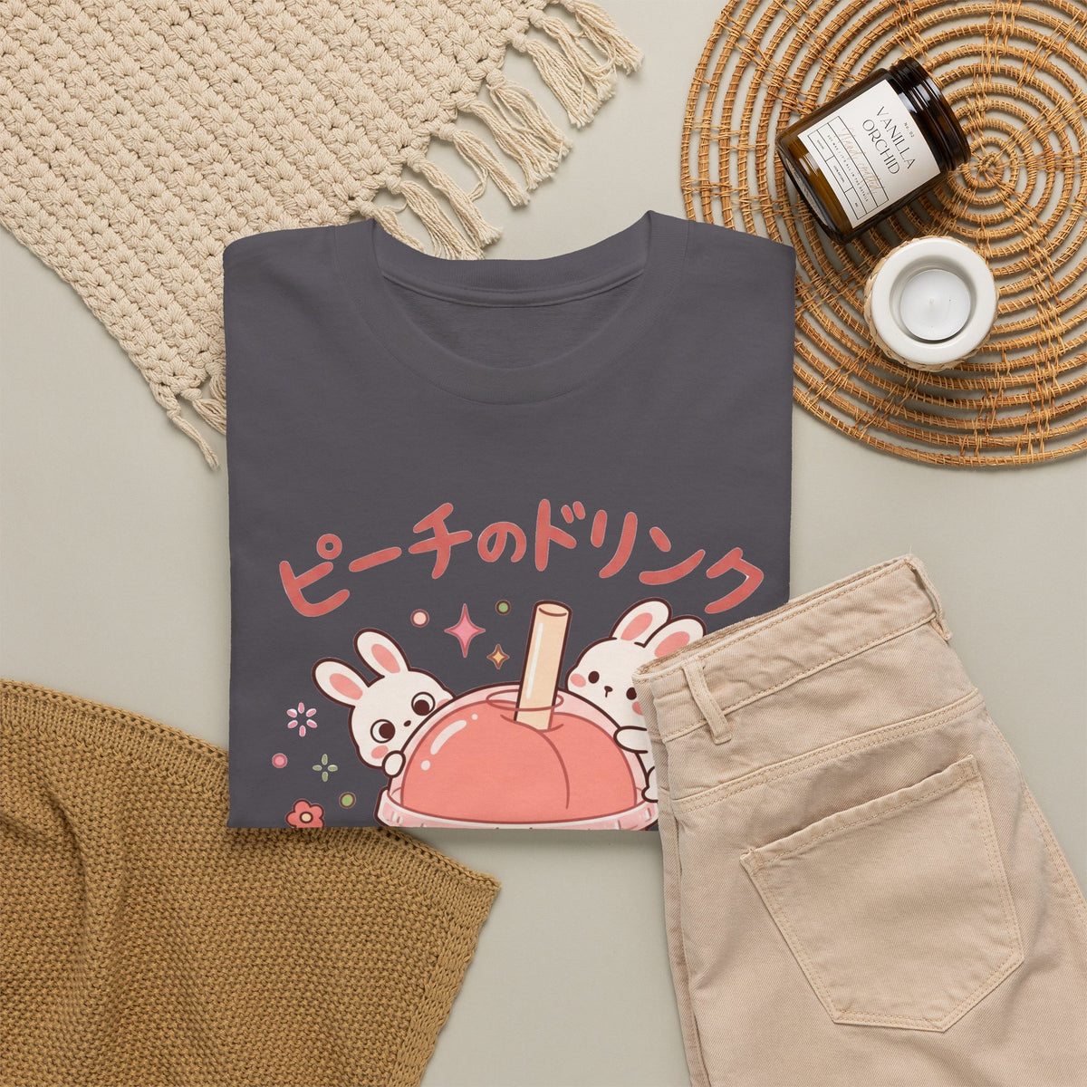 Peach Drink Cute Bunny T-Shirt