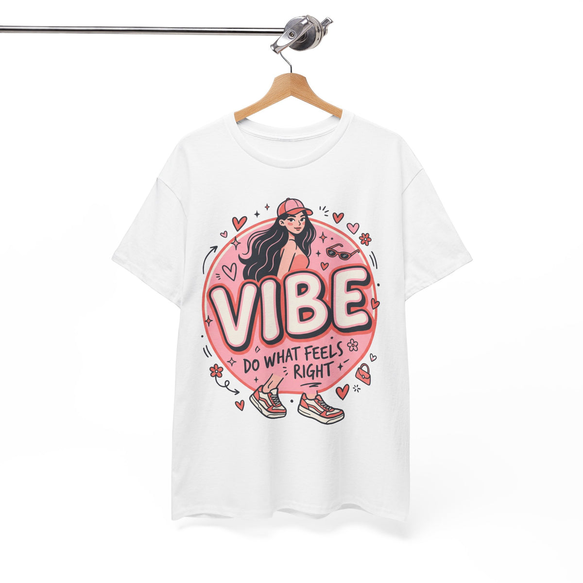 Vibe Girl Graphic Tee — “VIBE: Do What Feels Right” Cute Pink Streetwear T‑Shirt
