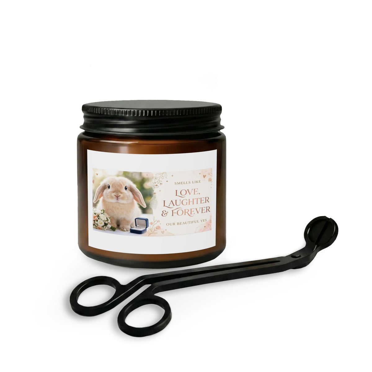 Memorial Bunny Candle Set with Wick Trimmer — "Love, Laughter & Forever"