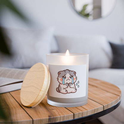 11oz Frosted Candle with Cute Crying Kitten Illustration