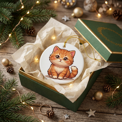 Cute Orange Kitten Ceramic Ornament — Double-Sided Cat Decoration for Christmas, Gifts & Home Décor (1–10 pcs)