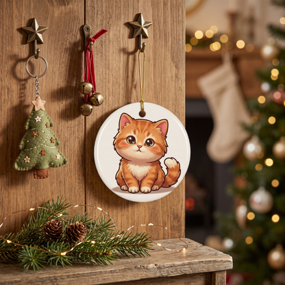 Cute Orange Kitten Ceramic Ornament — Double-Sided Cat Decoration for Christmas, Gifts & Home Décor (1–10 pcs)