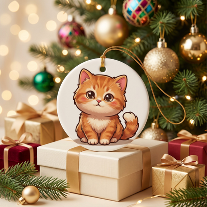 Cute Orange Kitten Ceramic Ornament — Double-Sided Cat Decoration for Christmas, Gifts & Home Décor (1–10 pcs)