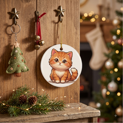 Cute Orange Kitten Ceramic Ornament — Double-Sided Cat Decoration for Christmas, Gifts & Home Décor (1–10 pcs)