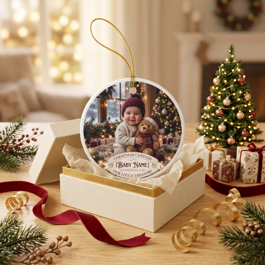 Personalized Baby Photo Christmas Ornament — Double-Sided Ceramic Holiday Keepsake