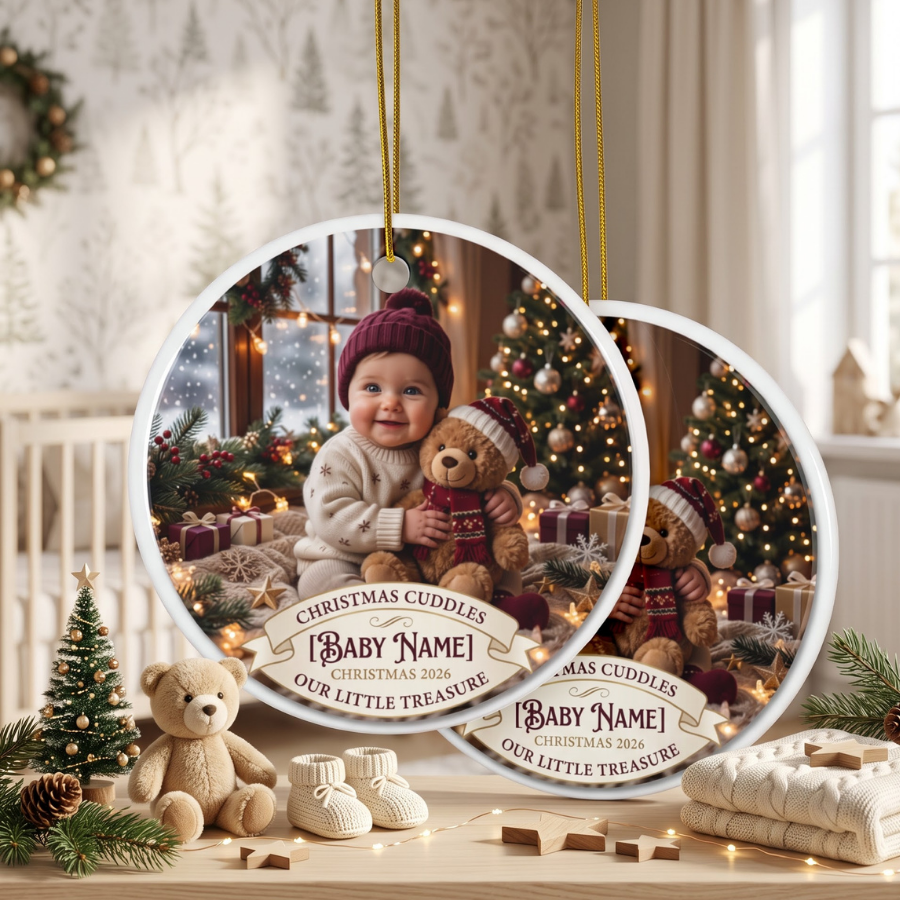 Personalized Baby Photo Christmas Ornament — Double-Sided Ceramic Holiday Keepsake