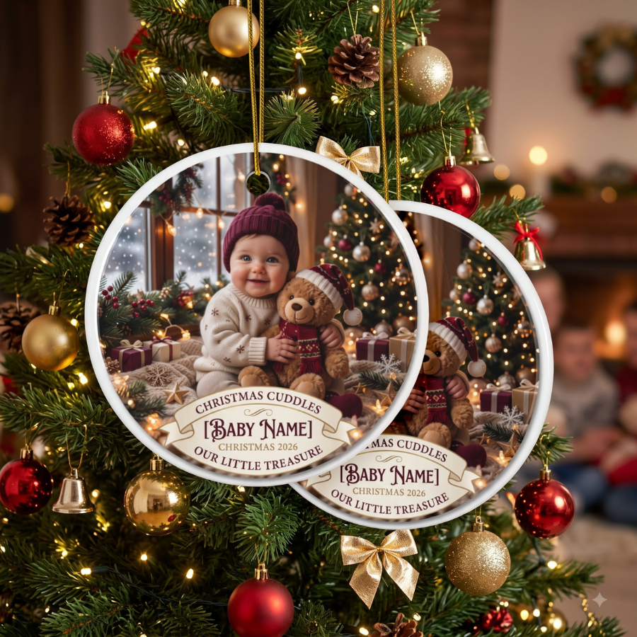 Personalized Baby Photo Christmas Ornament — Double-Sided Ceramic Holiday Keepsake