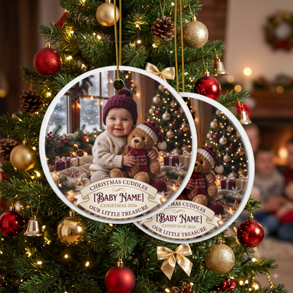 Personalized Baby Photo Christmas Ornament — Double-Sided Ceramic Holiday Keepsake