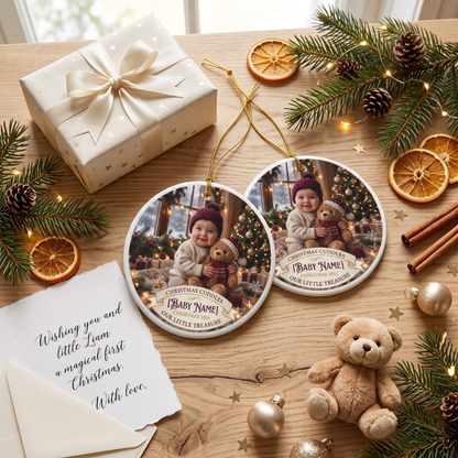 Personalized Baby Photo Christmas Ornament — Double-Sided Ceramic Holiday Keepsake