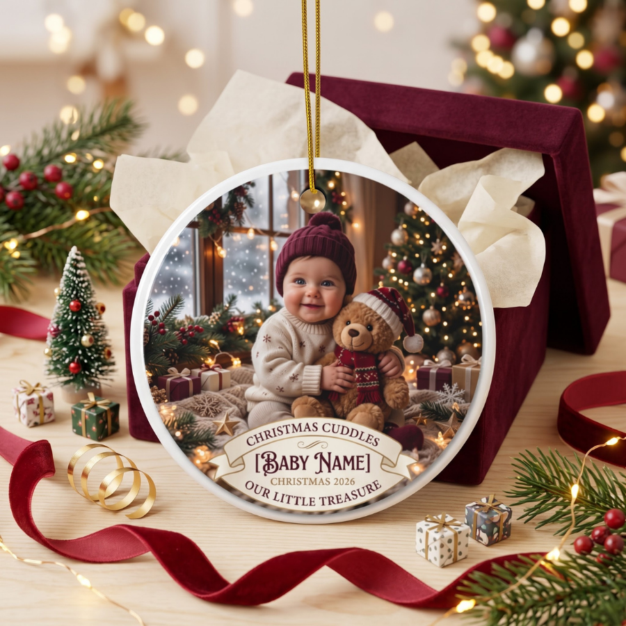 Personalized Baby Photo Christmas Ornament — Double-Sided Ceramic Holiday Keepsake