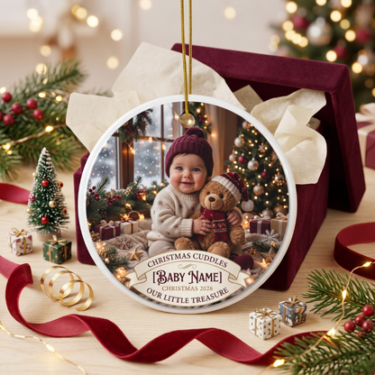 Personalized Baby Photo Christmas Ornament — Double-Sided Ceramic Holiday Keepsake
