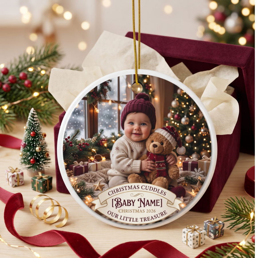 Personalized Baby Photo Christmas Ornament — Double-Sided Ceramic Holiday Keepsake