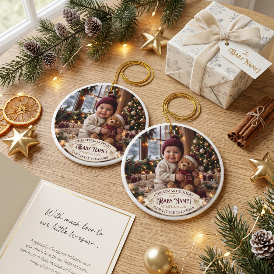Personalized Baby Photo Christmas Ornament — Double-Sided Ceramic Holiday Keepsake