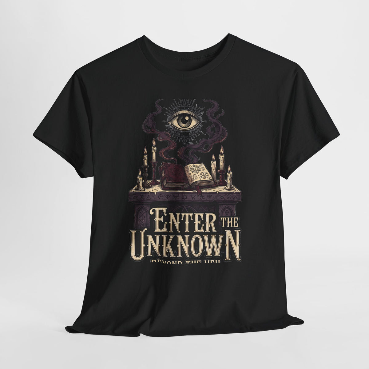 Occult Graphic Tee — "Enter the Unknown" Mystic Eye & Spellbook T-Shirt