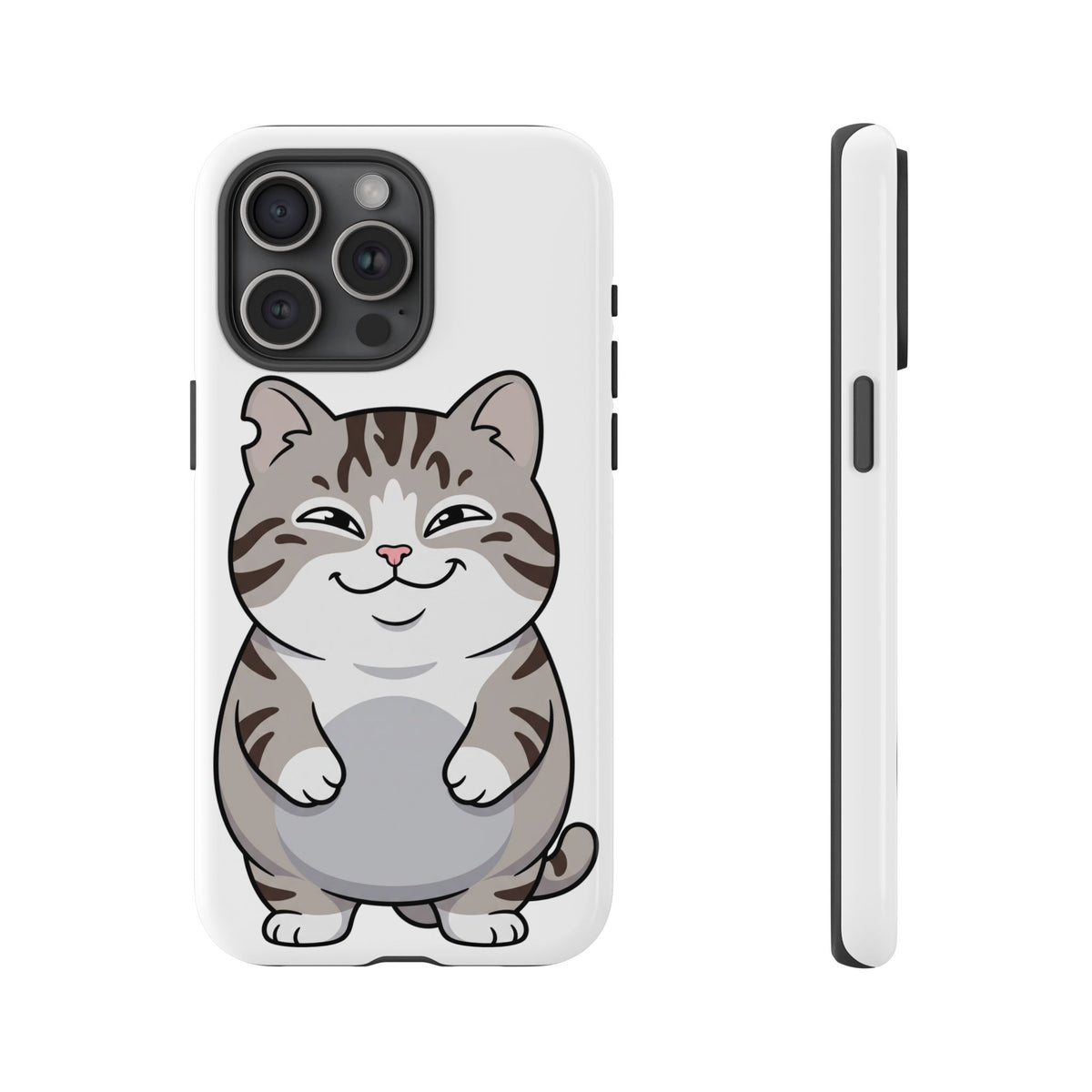 Cute Chubby Cat Phone Case — Protective Tough Case with Smiling Tabby Design