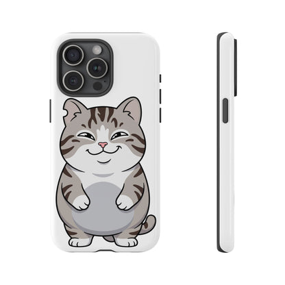 Cute Chubby Cat Phone Case — Protective Tough Case with Smiling Tabby Design