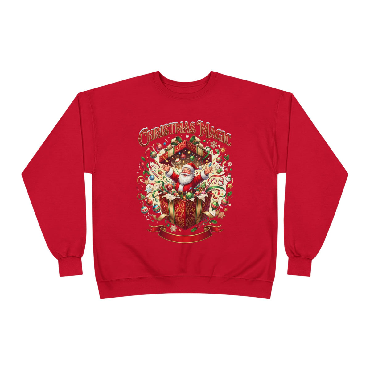 Christmas Magic Crewneck Sweatshirt — Santa Gift Box Holiday Pullover