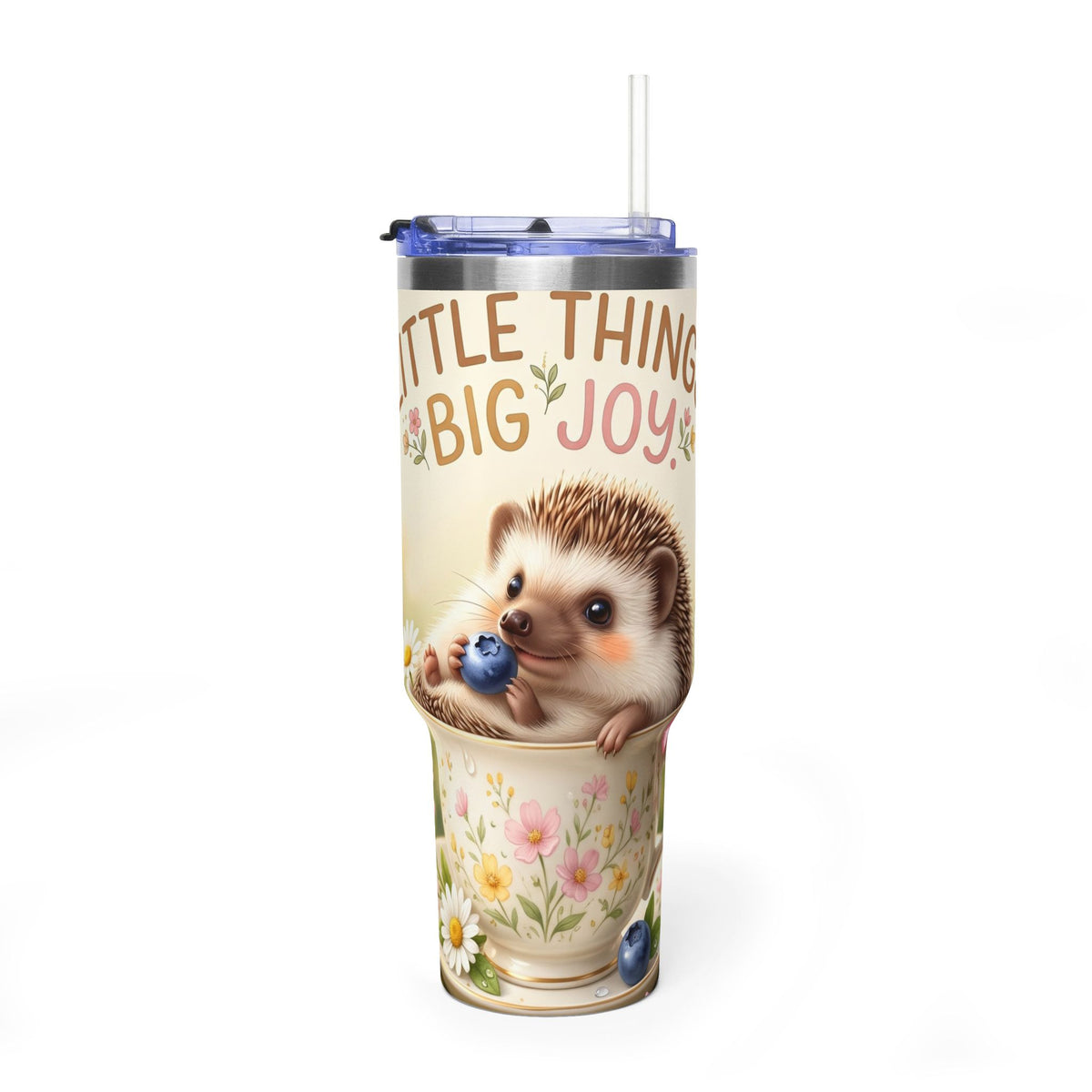 Little Things Big Joy Hedgehog Floral 40oz Thermal Tumbler