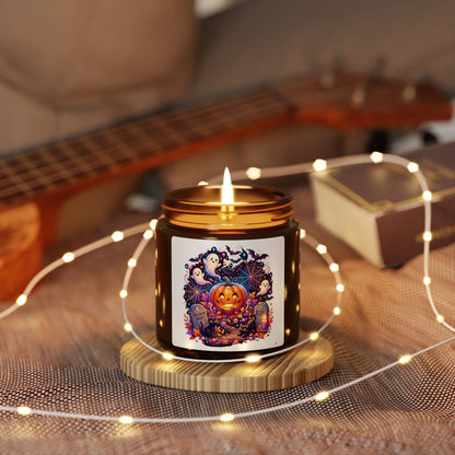 Halloween Pumpkin & Ghosts Soy Candle — Amber Jar (Scented, Multi-Size)