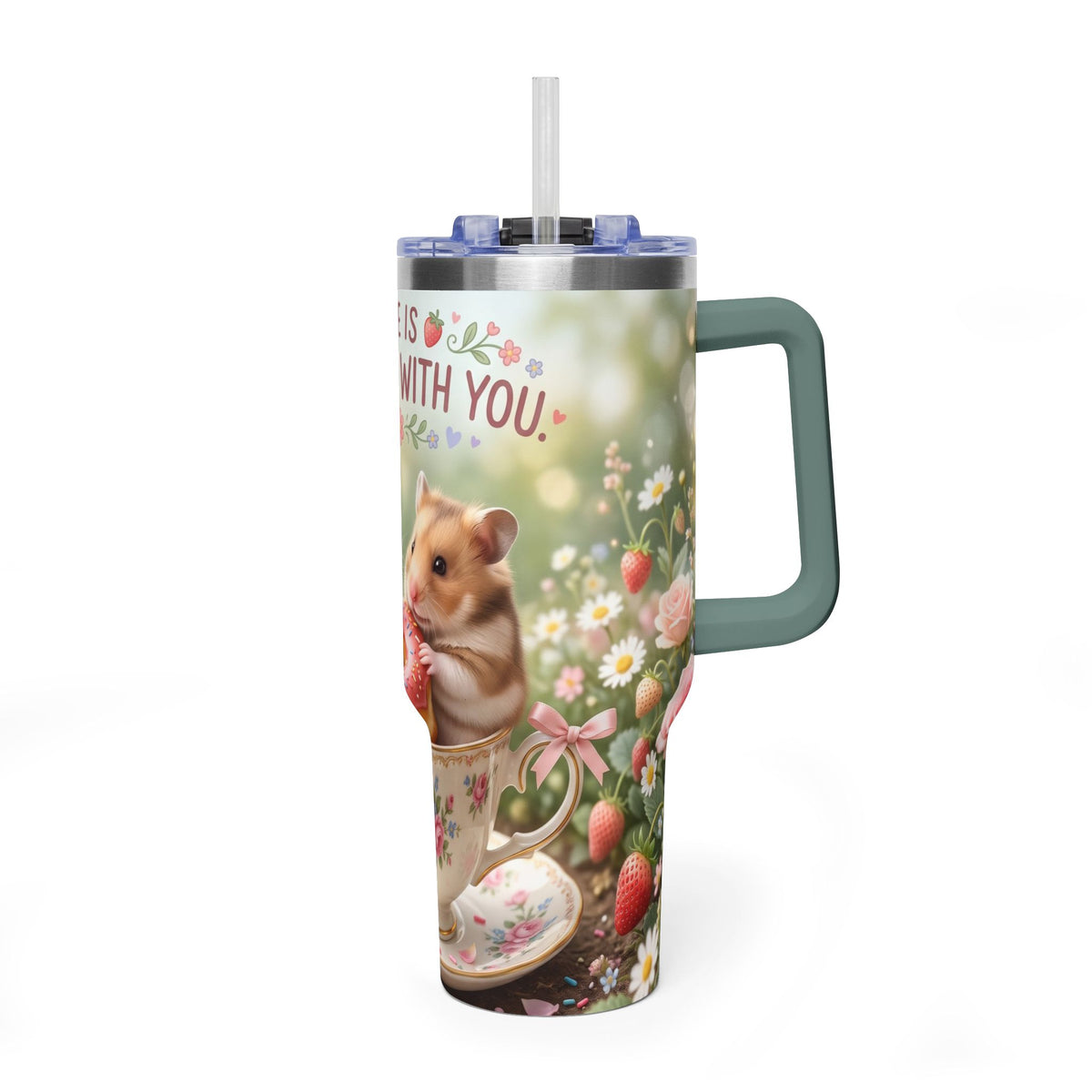 Life Is Sweeter With You Hamster Floral 40oz Thermal Tumbler