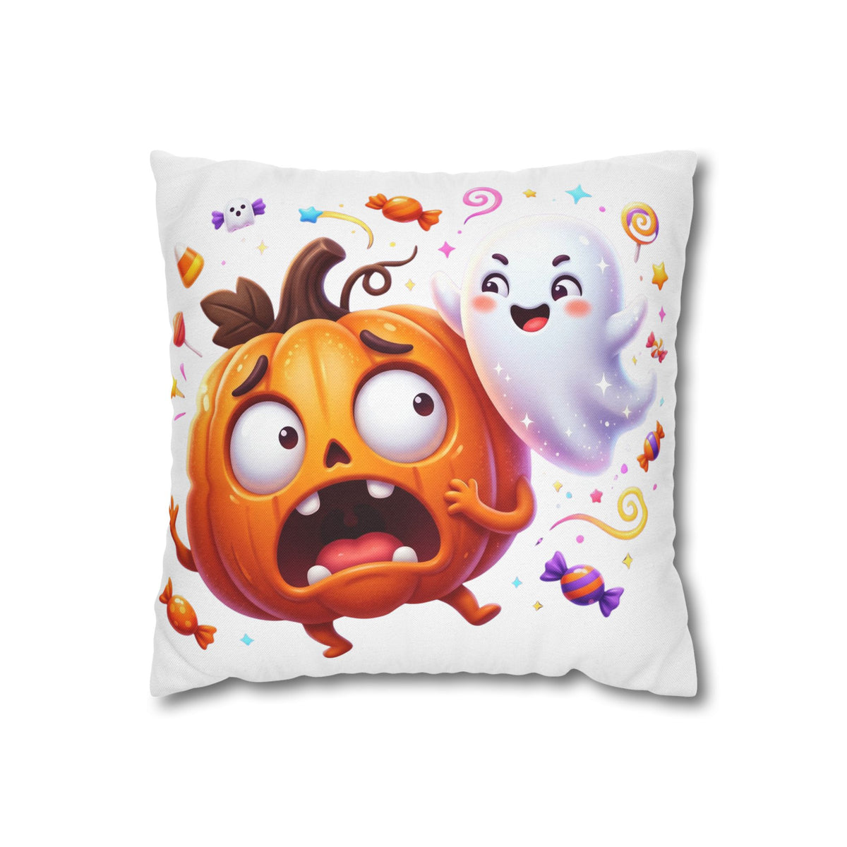 Halloween Pumpkin & Ghost Throw Pillowcase — Cute Spooky Decorative Pillow