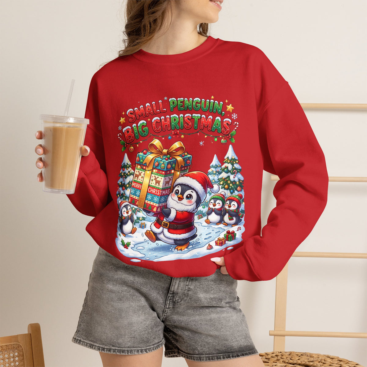Penguin Christmas Crewneck Sweatshirt — "Small Penguin Big Christmas" Holiday Pullover