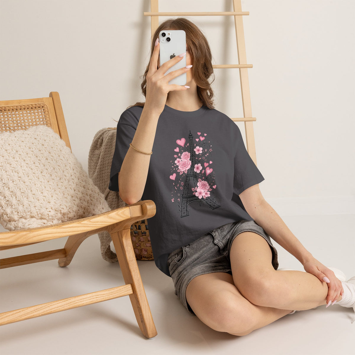 Paris Eiffel Tower Floral T-Shirt – Pink Roses & Hearts Tee