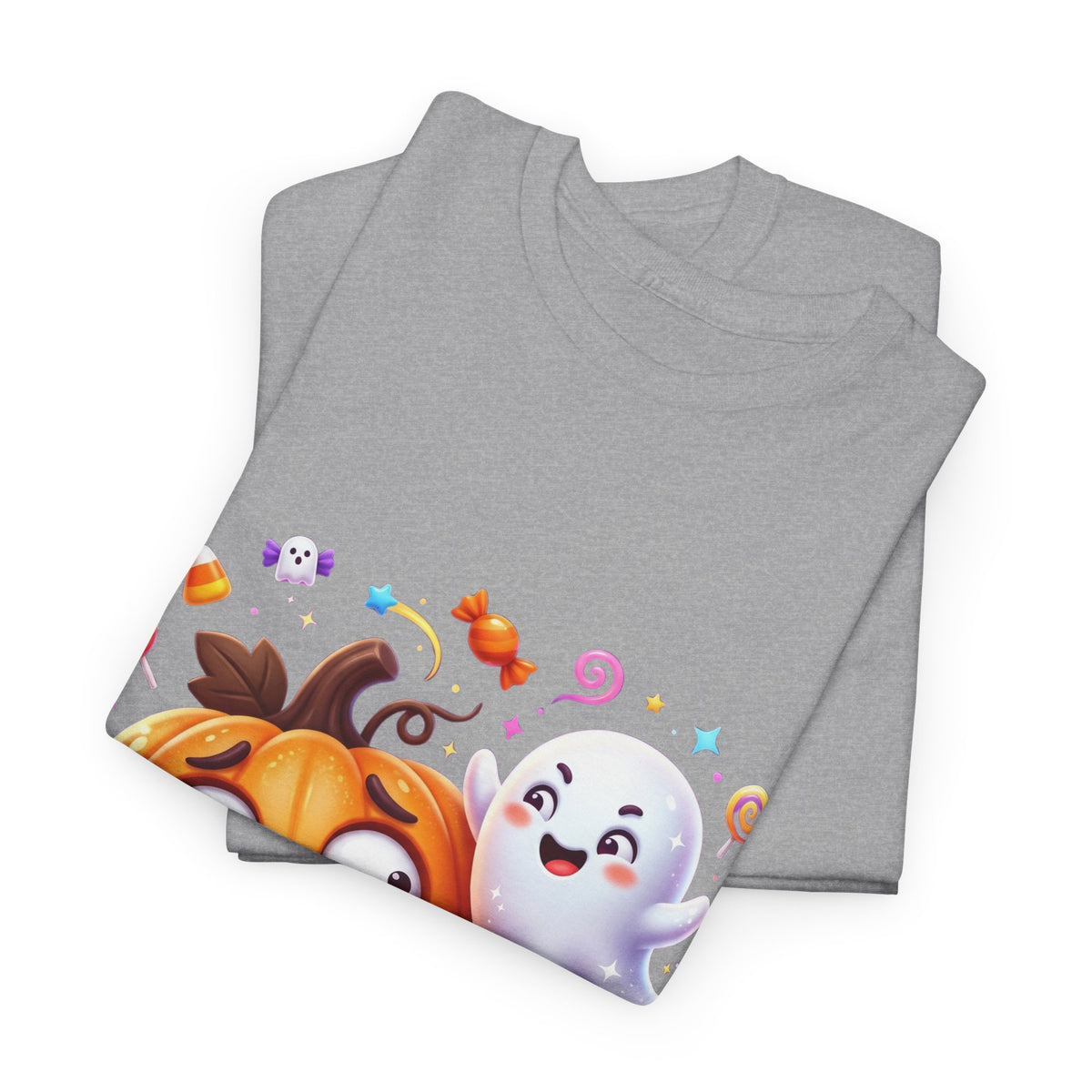 Cute Halloween Pumpkin & Ghost Tee — Scared Pumpkin Candy Graphic T-Shirt