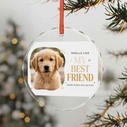 Heart Crystal Ornament — "My Best Friend" Golden Retriever Photo Keepsake