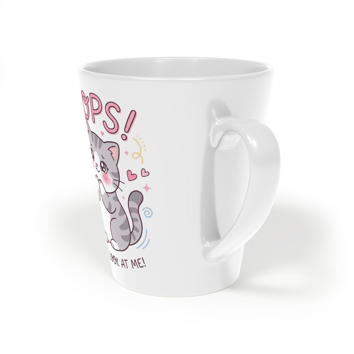 Latte Mug — Cute Kawaii Cat 'Oops! Don't Look' 12oz Ceramic Coffee Cup