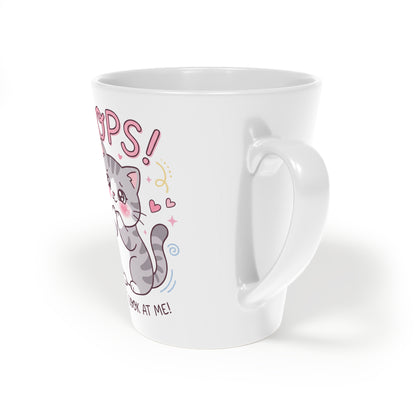 Latte Mug — Cute Kawaii Cat 'Oops! Don't Look' 12oz Ceramic Coffee Cup