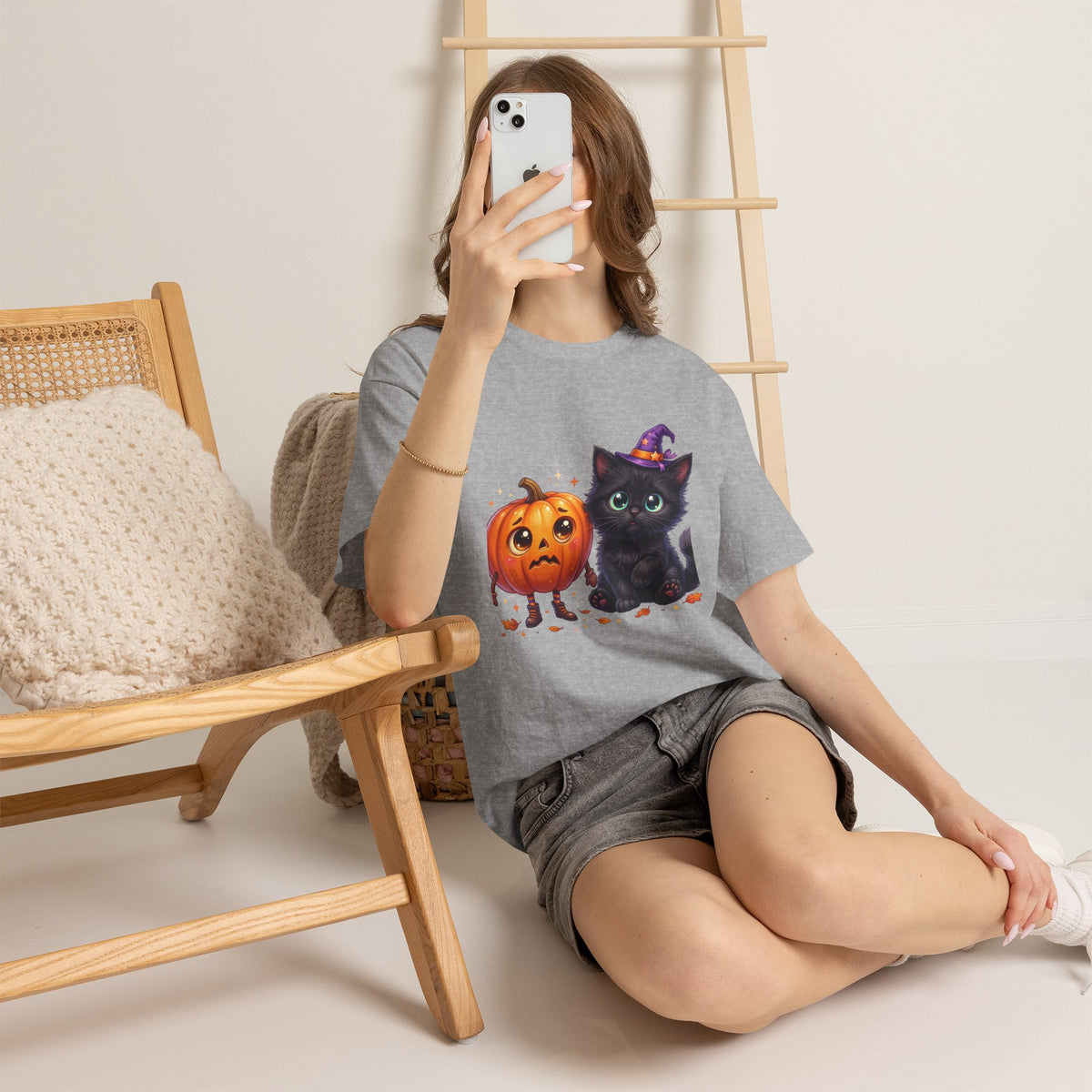 Halloween Black Kitten & Pumpkin T-Shirt