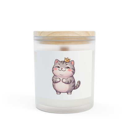 Crowned Kitty Frosted Glass Candle — 11oz Cute Cat Scented Gift