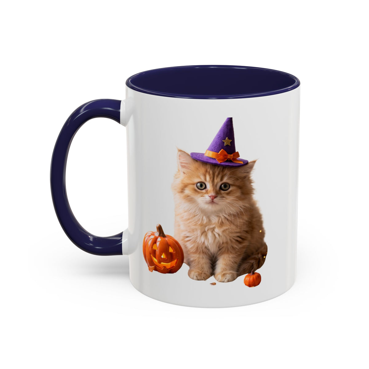 Halloween Cat Coffee Mug with Witch Hat and Pumpkin