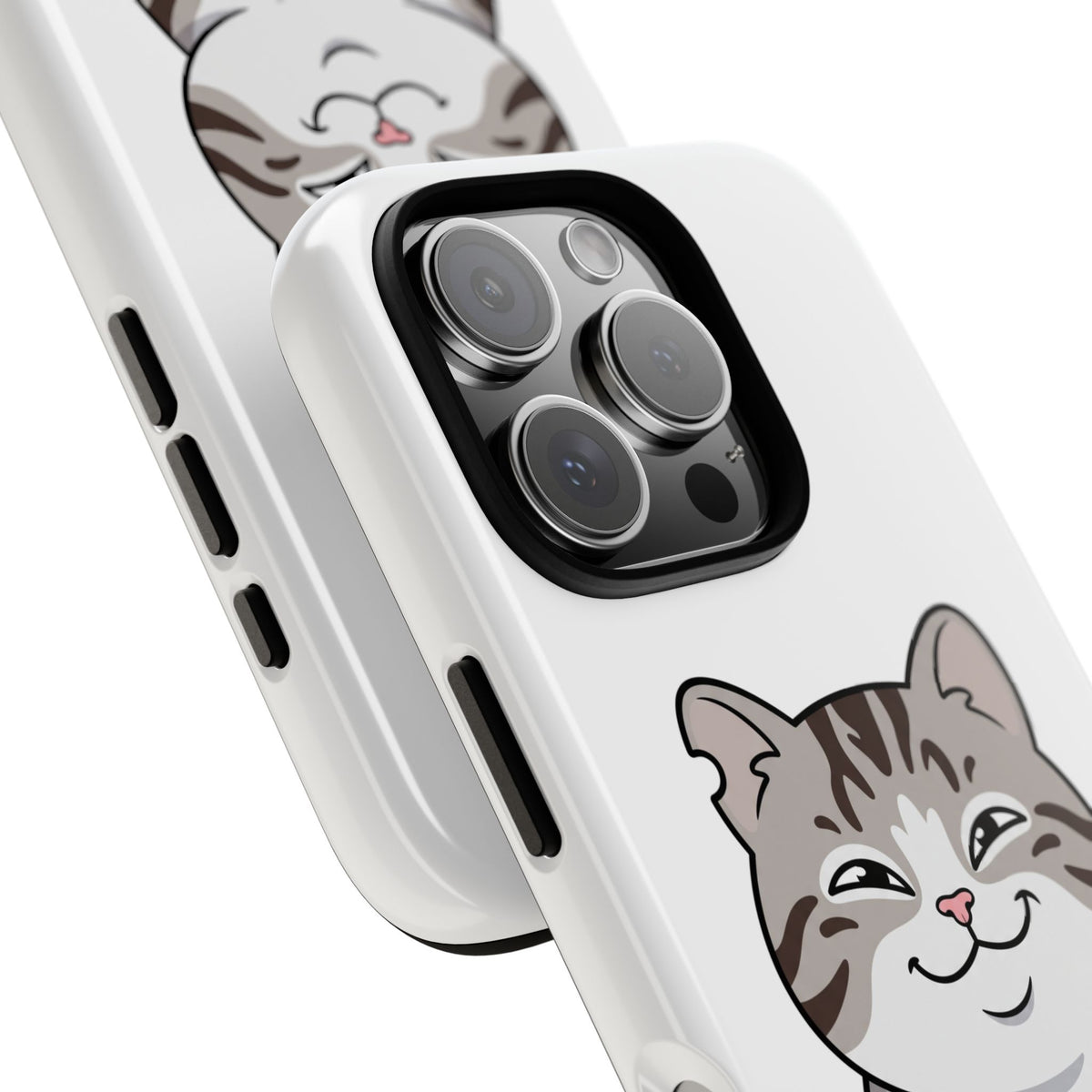 Cute Chubby Cat Phone Case — Protective Tough Case with Smiling Tabby Design