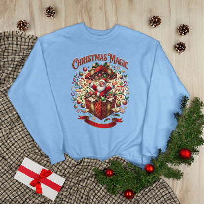 Christmas Magic Crewneck Sweatshirt — Santa Gift Box Holiday Pullover