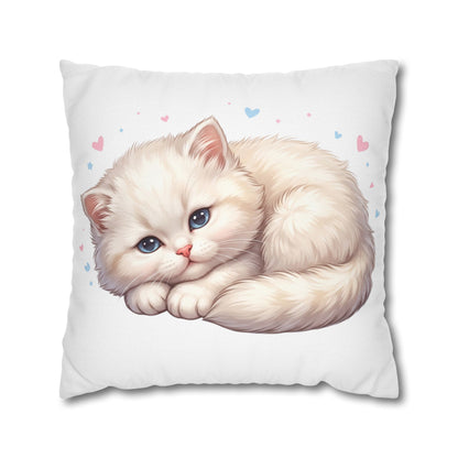 Cute Sleeping Kitten Decorative Pillowcase — Soft White Cat Accent Cushion Cover