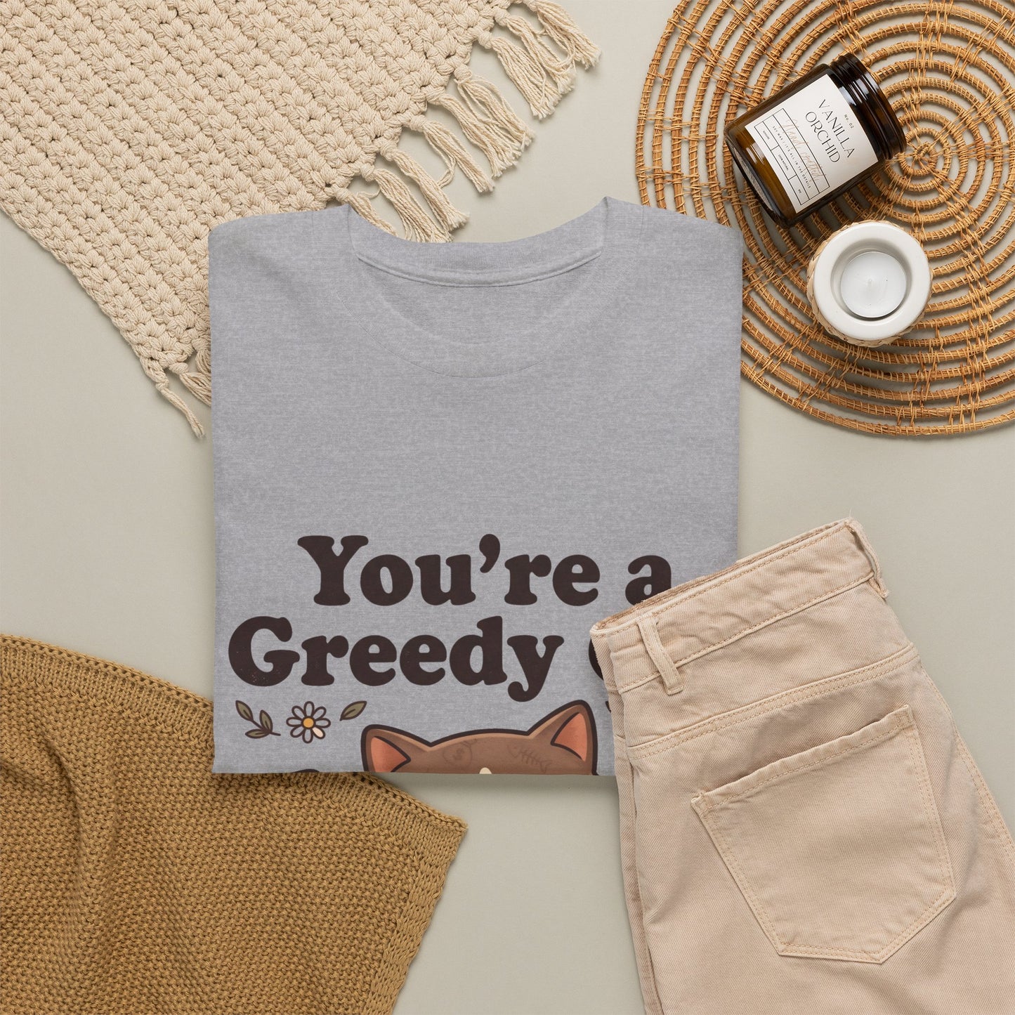 You’re a Greedy Cat T-Shirt – Cute Cartoon Cat Graphic Tee for Cat Lovers